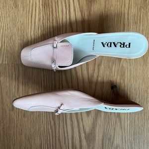 Pink Prada Kitty heel slip ons